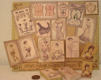 Miniature KIT 1:12 Scale Print-On-Demand Digital Download Lingerie Shop Boxes And Signs Antique style cut and assemble Kit-28