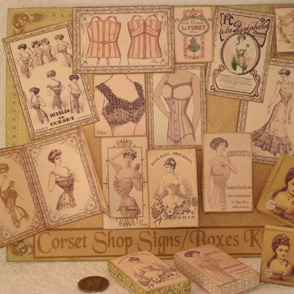 Miniature KIT 1:12 Scale Print-On-Demand Digital Download Lingerie Shop Boxes And Signs Antique style cut and assemble Kit-28