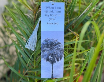 Print on demand digital download bookmark black & white painting of palm tree Jehovah's Witnesses year's text with Bible reading schedule!