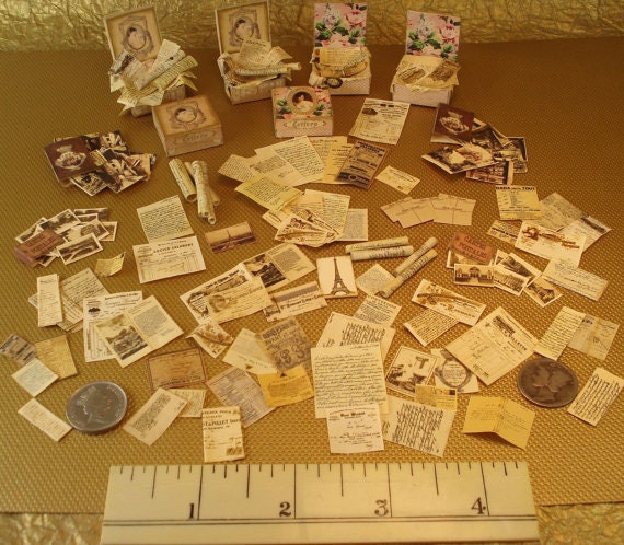 Miniature 1:12 scale French papers, letters, documents with boxes Paper kit-20 Print-On-Demand Digital Download