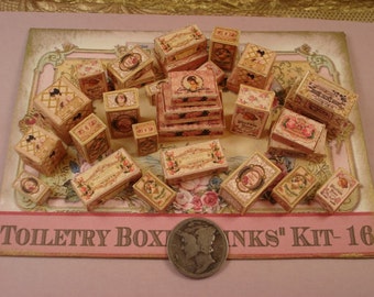 Kit de trousses de toilette françaises miniatures - Floral rose victorien, échelle 1:12 (téléchargement numérique)
