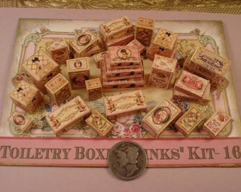 Print On Demand Digital Download Miniature 1:12 Scale Kit of 40 French Toiletry Boxes Victorian Pinks and florals- Kit-16