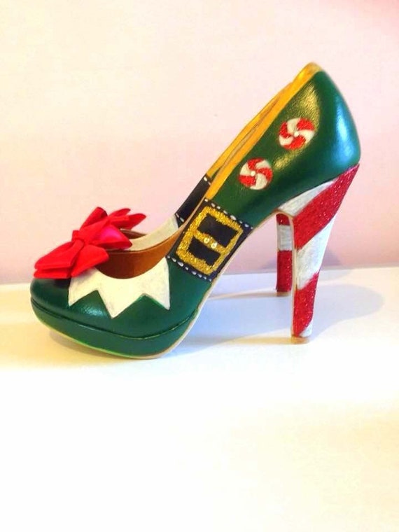 Santa's helper shoes Glitter candy cane heels with swirly Etsy