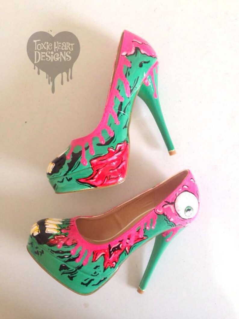 Zombie apocalypse Bright green zombie shoes with pink goo Etsy