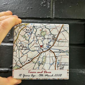 Personalised Map Ceramic Coaster: New Home Gift, 9th  Pottery Anniversary, Contemporary Map Design