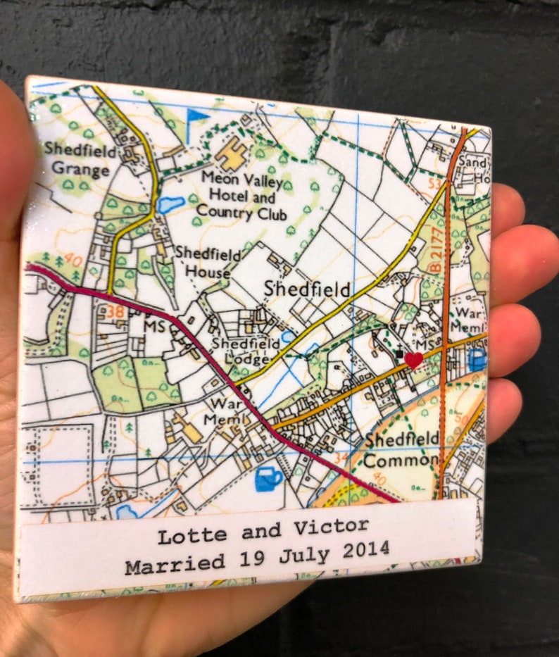 9th Wedding ANNIVERSARY Personalised Map Coaster, CONTEMPORARY map design, Wedding Venue Personalised Coasters, Where we Got Married afbeelding 8