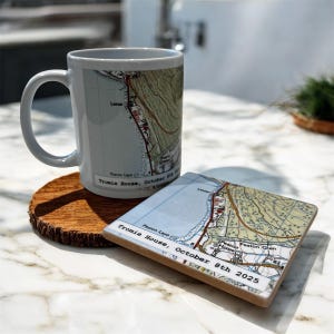 Personalised Location Map Mug and Coaster Set: Custom Ceramic Gift