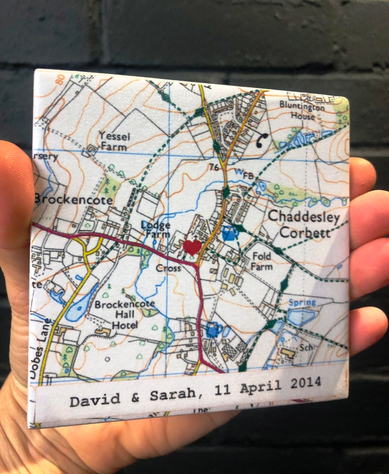 9th Wedding ANNIVERSARY Personalised Map Coaster, CONTEMPORARY map design, Wedding Venue Personalised Coasters, Where we Got Married afbeelding 5