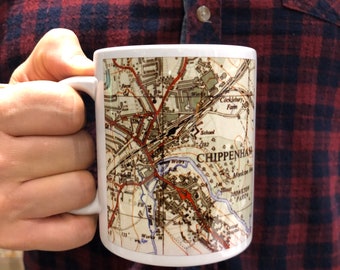 Valentine's Gift boxed Personalised Map Mug, Ceramic Location Mug, ANY location (UK or international), Valentine's Gift for Him & Her