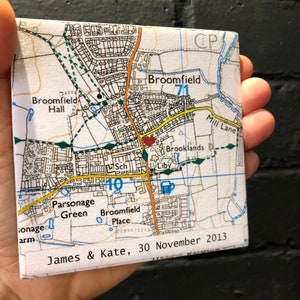 9th Wedding ANNIVERSARY Personalised Map Coaster, CONTEMPORARY map design, Wedding Venue Personalised Coasters, Where we Got Married afbeelding 3