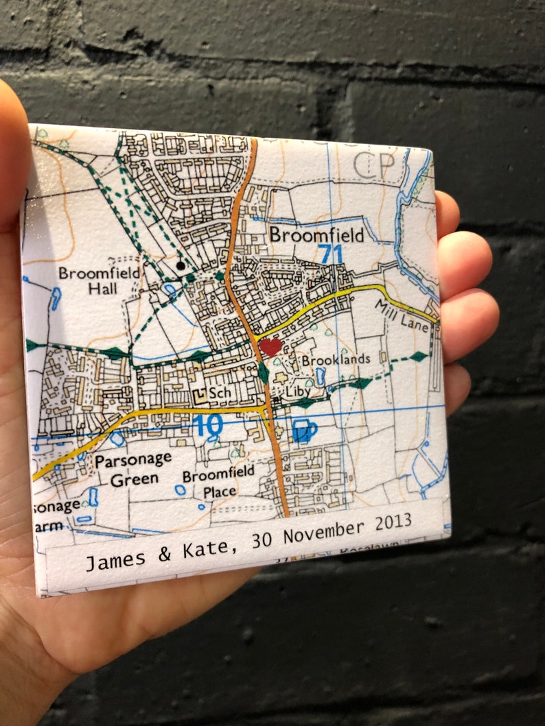 9th Wedding ANNIVERSARY Personalised Map Coaster, CONTEMPORARY map design, Wedding Venue Personalised Coasters, Where we Got Married image 3