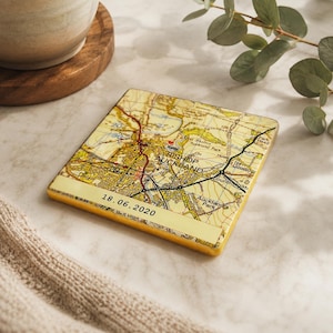 Personalised Map Ceramic Coaster: New Home Gift, 9th  Pottery Anniversary, Contemporary Map Design
