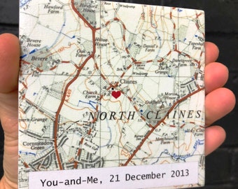 VALENTINE's Gift for Him, Personalised Location/Map Coaster, Location/Address Ceramic Coaster, Personalised Map Coaster, VINTAGE map design
