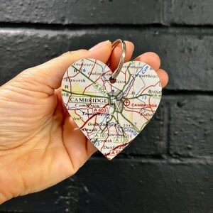 Personalised Map Heart Keyring: Handmade Wooden Location Gift • Wedding Gift • Wooden Gift • Farewell Gift • New Driver Gift • New Home Gift