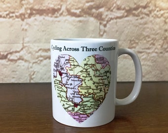 Personalised Map Mug for Cyclists, Ceramic Location Mug in a Box, ANY Location (UK or international), Birthdays, Cycling Routes, Farewell
