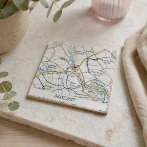 Personalised Map Ceramic Coaster: New Home Gift, 9th  Pottery Anniversary, Contemporary Map Design • Wedding Gift • Ceramic Gift