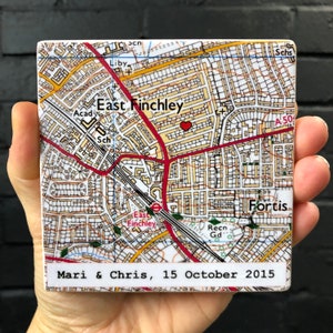 Sous-bock personnalisé code postal/carte de localisation, sous-verre de carte CONTEMPORAIN, cadeau personnalisé sous-verre pour lui, nouvelle maison cadeau personnalisé pour lui