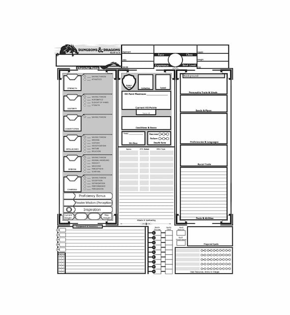 Printable D D Character Sheet Diy D And D Character Sheet Etsy Australia