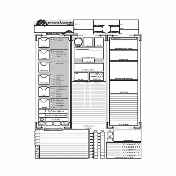 Printable D&D Character Sheet - DIY D and D Character Sheet - Digital File