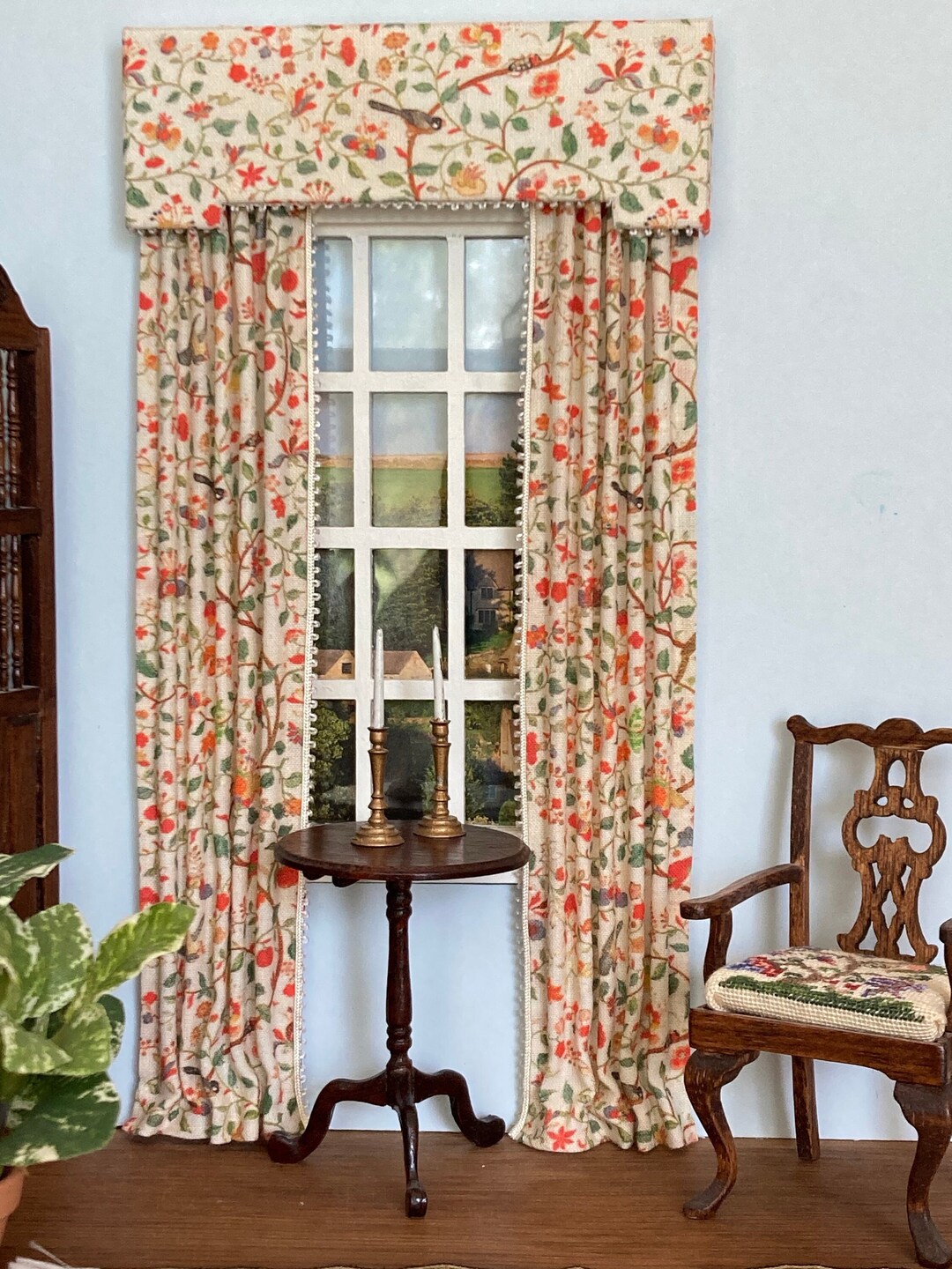 Melody Jane Dollhouse Floral Lace Curtains — Miniature Window Drape For 1:12 Scale Dollhouses