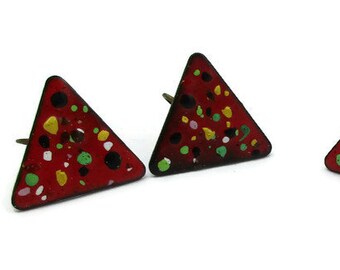 Cuivre Rouge Polka Dot Enamel Ring and Earring Set Demi Parure Modernist Copper Set Screw Back Boucles d'oreilles Vintage Estate Jewelry Gift Ideas