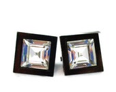 YSL Yves Saint Laurent Shiny Black Crystal Clip Earrings Designer Signed Vintage Costume Jewelry Gifts High End Fashion Collectible