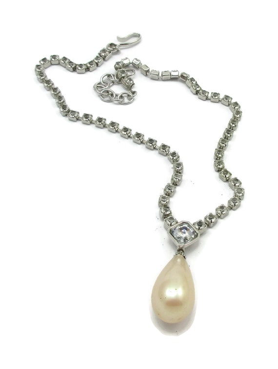 YSL Yves Saint Laurent Pearl Rhinestone Necklace … - image 1