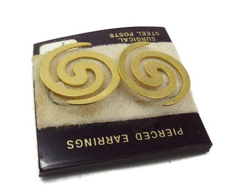 Gold Tone Post Earrings Geometric Swirl  Abstract NOS Modernist Vintage Estate Jewelry Statement Chunky Costume Earrings Gift Ideas