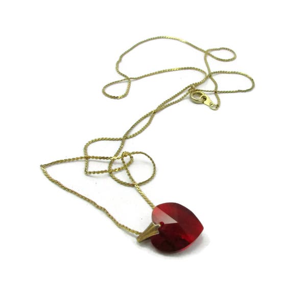 Red Crystal Heart & Wings Pendant Burn Gold Tone Necklace Costume Jewellery SALE Red Crystal Heart & Wings Pendant Burn Gold Tone Necklace Costume Jewellery SALE