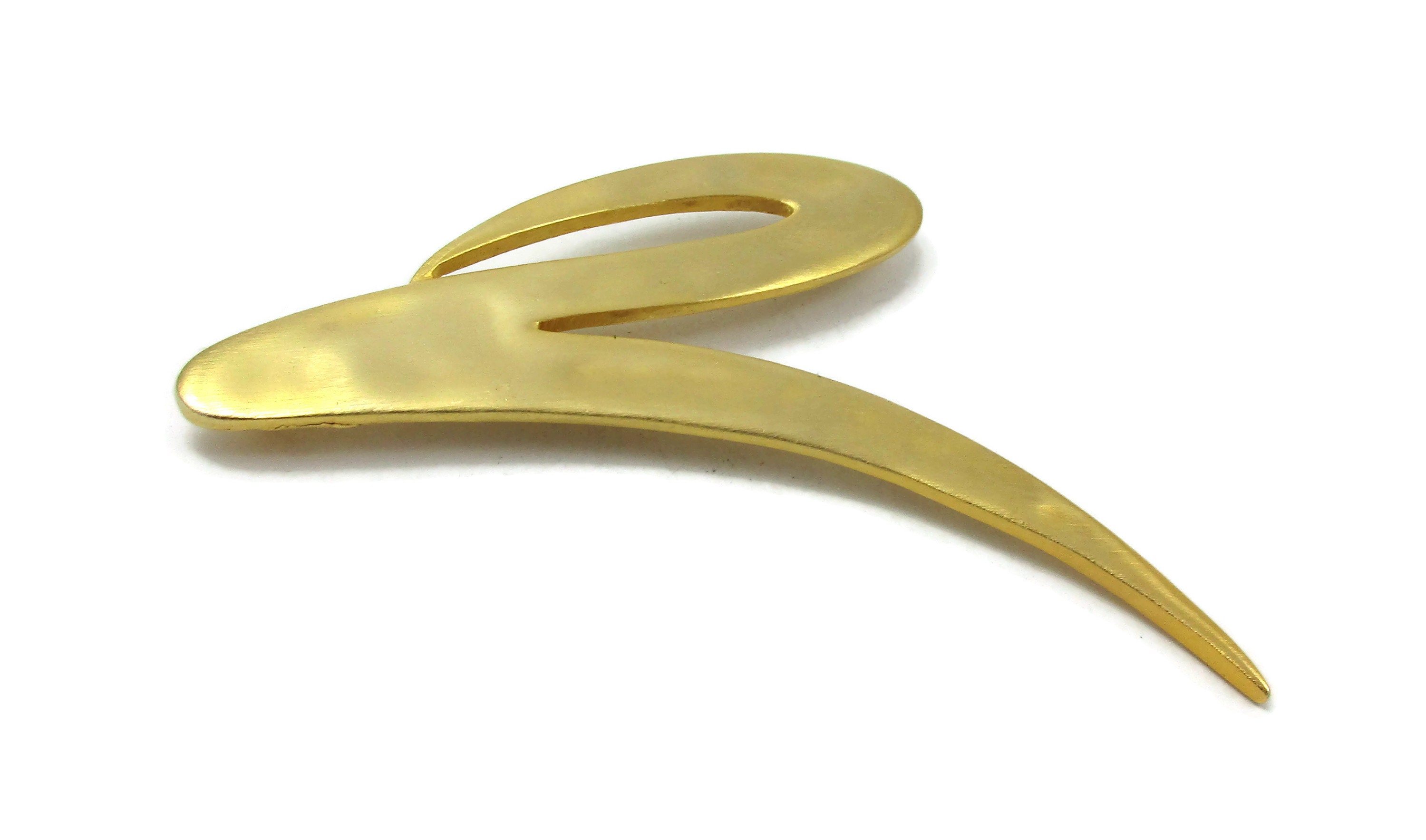 M Jent Matte Brushed Gold Tone Pin Zig Zag Brooch Leaf Designer 