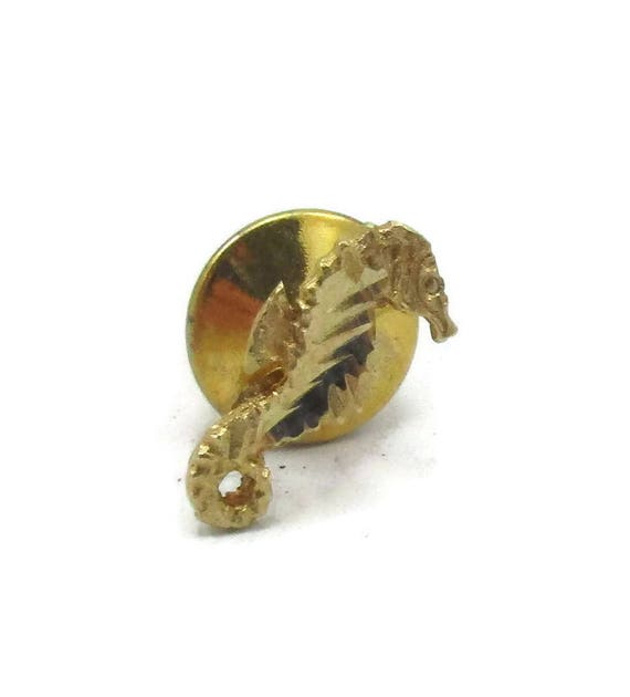 14K Yellow Gold Tie Tack Lapel Pin Seahorse Vinta… - image 2