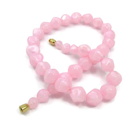Pink Moonglow Plastic Bead Necklace Single Strand Choker 18 Inches