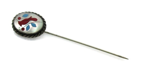 Sterling Silver Stick pin Abalone Inlay Birds Sti… - image 1