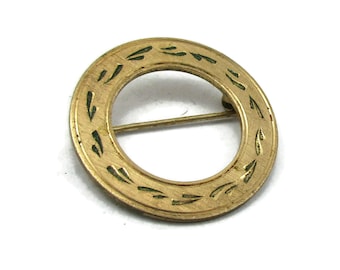 Gold Filled  Pin Brooch Matte Gold Wreath Vintage Costume Fashion Jewelry Designer Shawl Scarf Pin  Gift Ideas