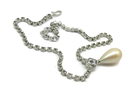 YSL Yves Saint Laurent Pearl Rhinestone Necklace … - image 2