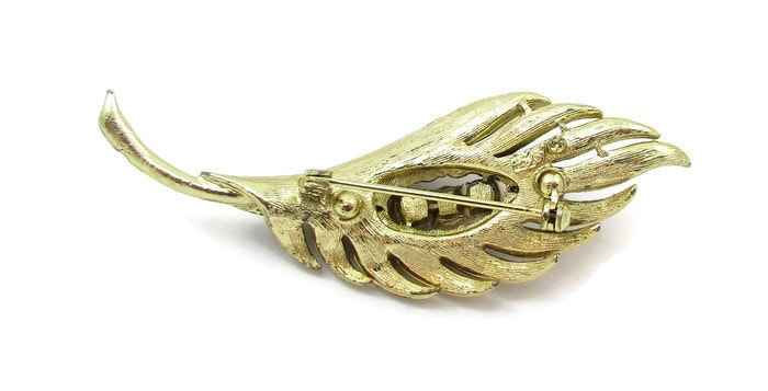 Vintage Coro Gold Tone Amber Rhinestone Ribbon Leaf Brooch Pin Coro | Jewelry | Vintage Coro Gold Tone Leaf Brooch | Poshmark main image 3