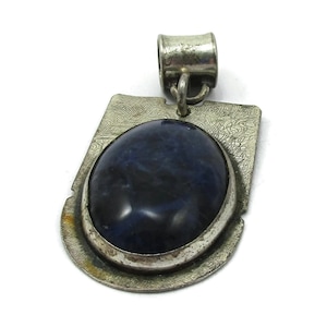 Jabberwocky Sterling Silver Pendant Blue Stone Inlay 1980s Design Vintage Jewelry  Designer Stamped Shawl Scarf Gift Ideas