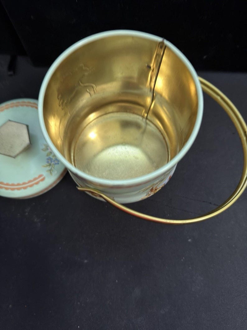 Vintage Murray Allen Company Pastoral Tin With Lid Handle Made in England image 2