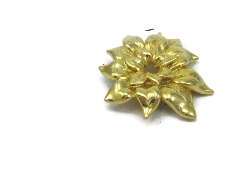 Gold Tone Flower Brooch Pin Shiny Matte Gold Modernist Textured Designer Shawl Scarf Pin Vintage Costume Jewelry Gift Ideas
