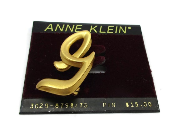 Signed AK Anne Klein Gold Tone Letter G Brooch Si… - image 1