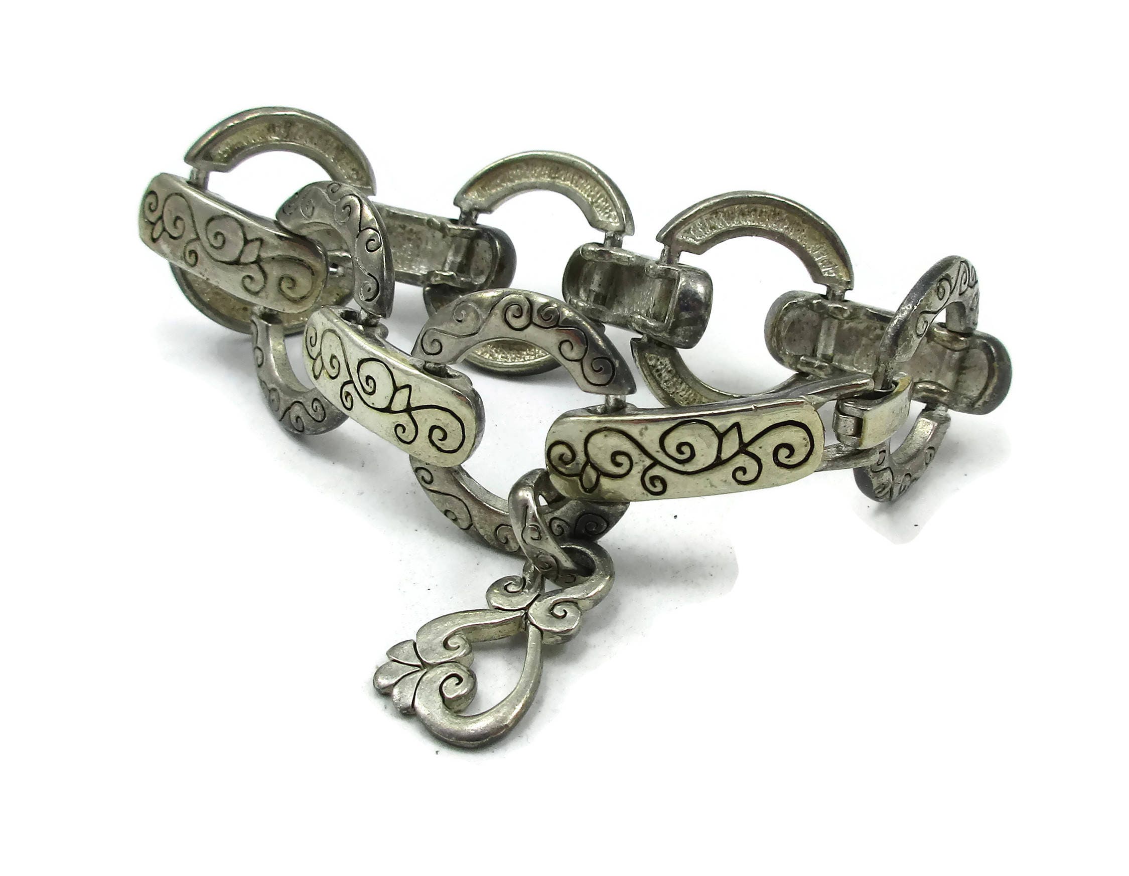 Silver Tone Clasp Bracelet O Linkage Designer Vintage Silver Tone Clasp Bracelet O Linkage Designer Vintage