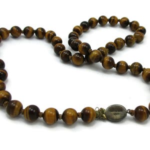 Sterling Tigers Eye Necklace Beads Brown Polished Stone 25 Inches Hippie Gypsy Caramel Color Boho Vintage Costume Jewelry image 3