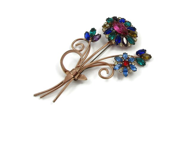 Sterling by Coro Gold Vermeil Rhinestone Brooch L… - image 5