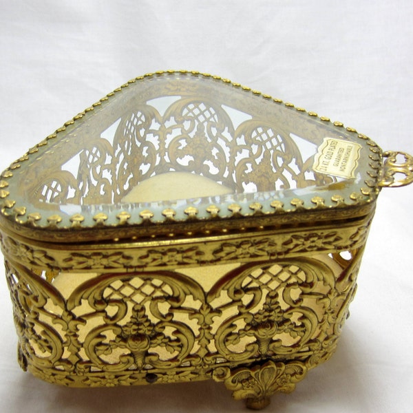 ORMOLU  glass Jewelry Casket / Ormolu jewelry box/ trinket box Jewellry casket 24 Kt Gold Plated