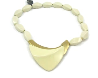Trifari Kunio Matsumoto Cream Lucite Necklace Modernist 16 Inch Long Designer Signed Vintage Costume Jewelry Lanvin
