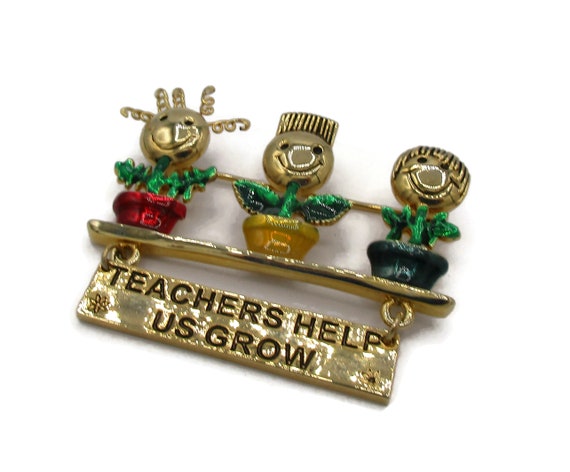 Danecraft Teachers Help Us Grow Gold Pin Brooch S… - image 1