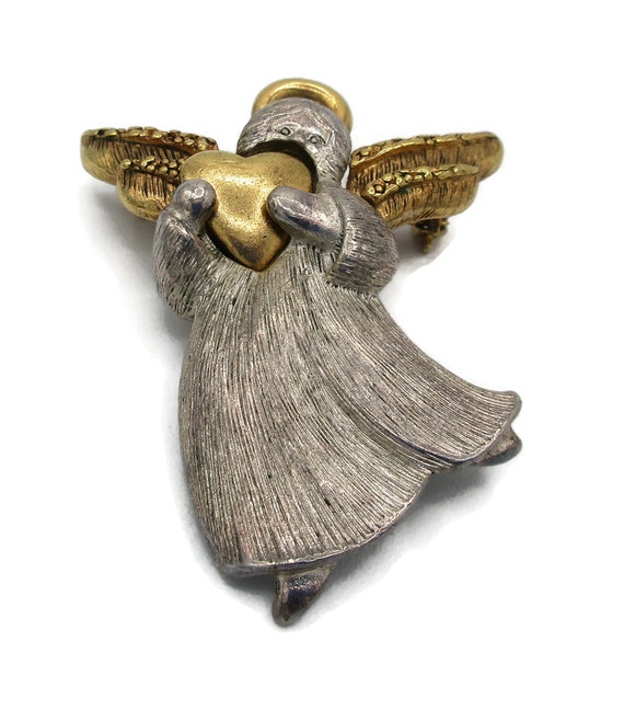 Liz Claiborne Angel Pin Holding Heart Two Tone Br… - image 1
