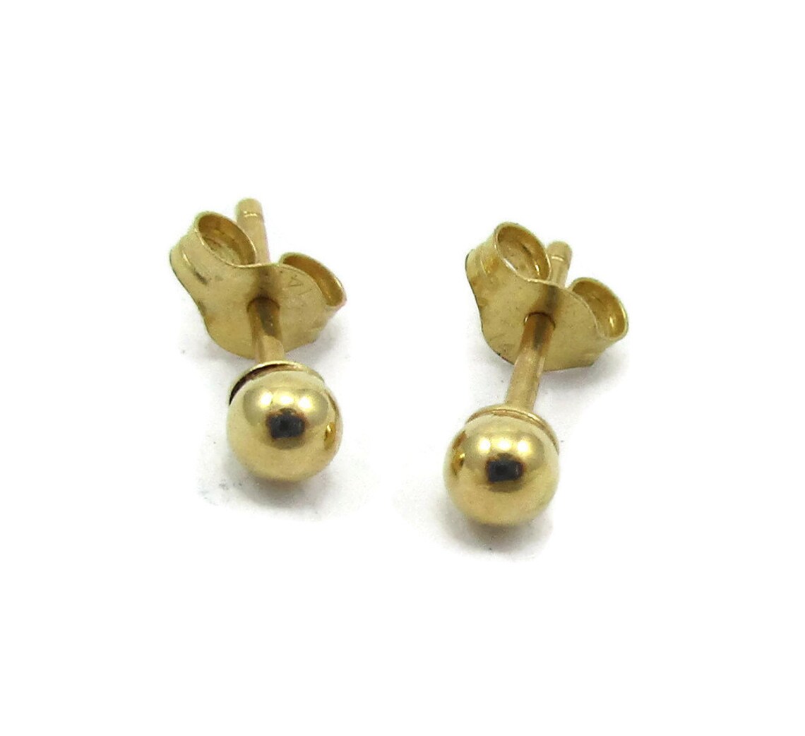 14KT 14K Small Gold Ball Post Earrings Design Post Earrings Etsy