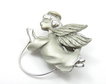Silber Ton Pin Engel fliegen Cherub Brosche Schal Pin Schal Pin religiöse Weihnachten Schmuck italienischen Designer Vintage Estate Geschenk