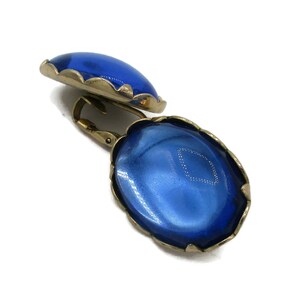 Gold Tone Blue Rhinestone Clip Earrings Sky Blue  Vintage Estate Jewelry Bridal Gift Ideas Runway Classic